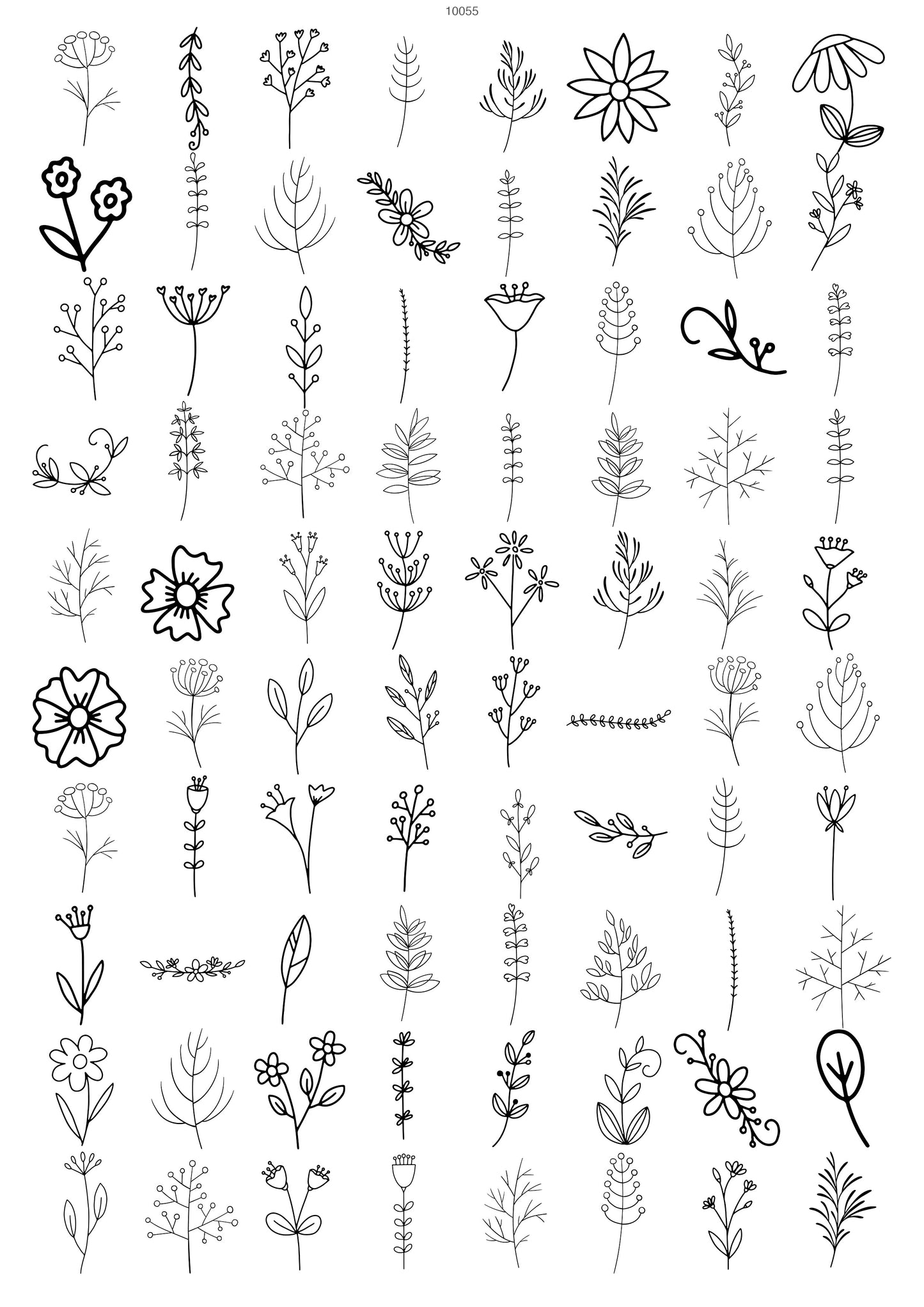Decals, Doodle Flower Elements Ceramic decals - Enamel Decal - Fusible Decal - Glass Fusing Decal ~ Waterslide Decal 10055