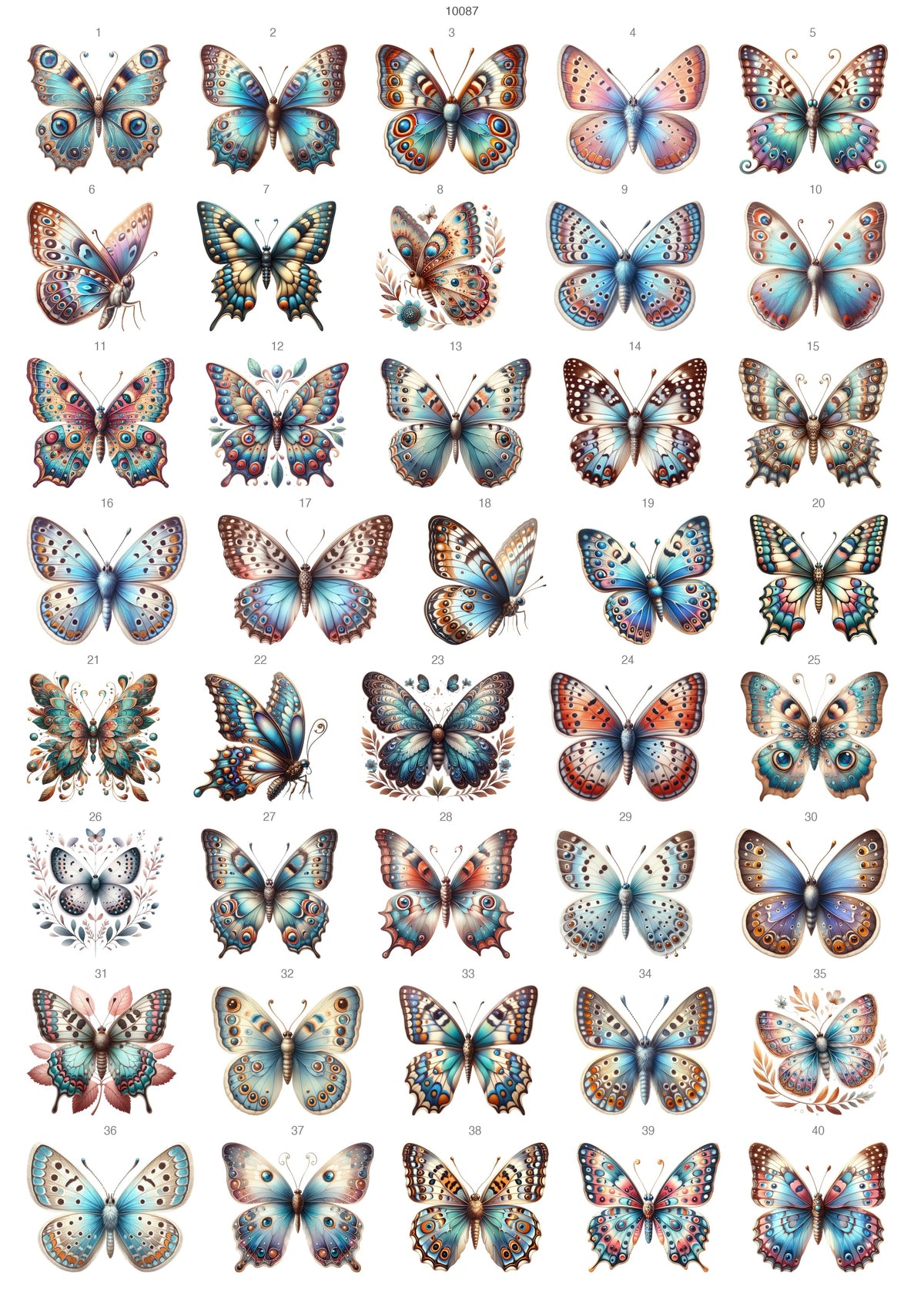 Butterfly Motifs Waterslide Decal - Ceramic, Enamel & Glass Fusing Overglaze Decal Sheet 10087