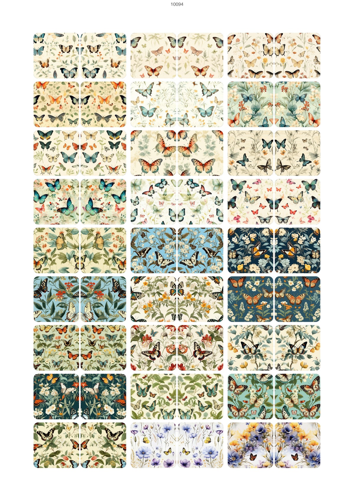Butterfly Pattern Waterslide Decal - Ceramic, Enamel & Glass Fusing Overglaze Decal Sheet 10094