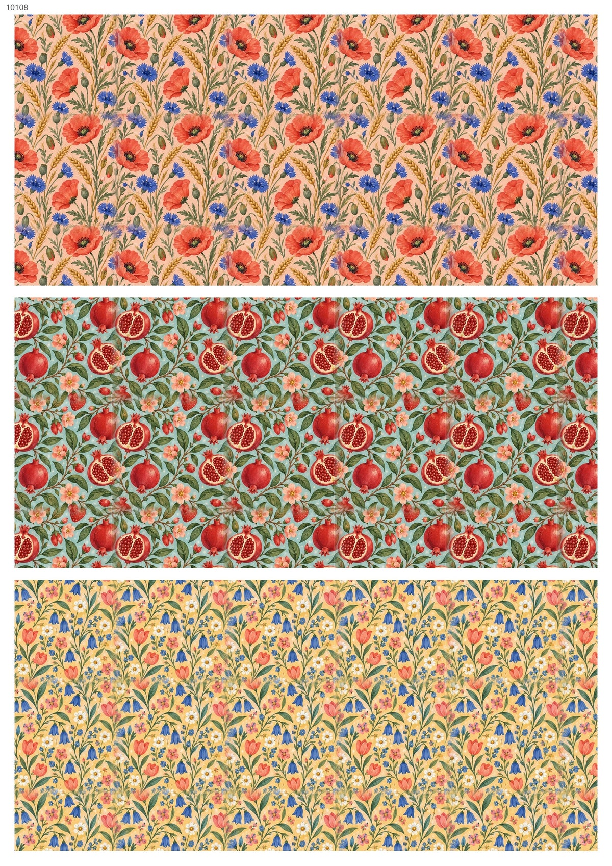 Sunlit Blooms Trio Waterslide Decal - Ceramic, Enamel & Glass Fusing Overglaze Decal Sheet 10108