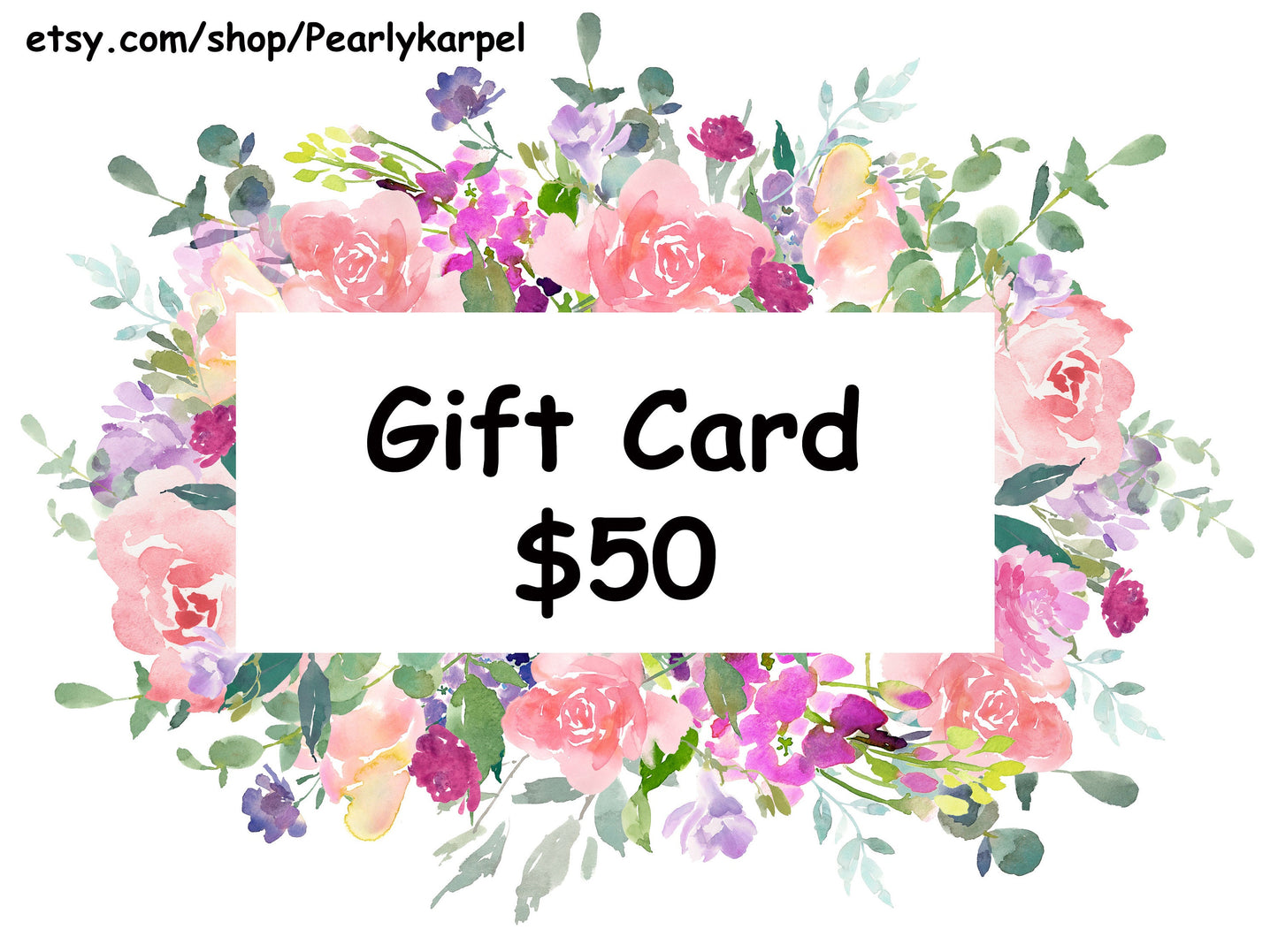 Electronic gift certificate, 50 USD Gift E-Card for Pearly's Shop