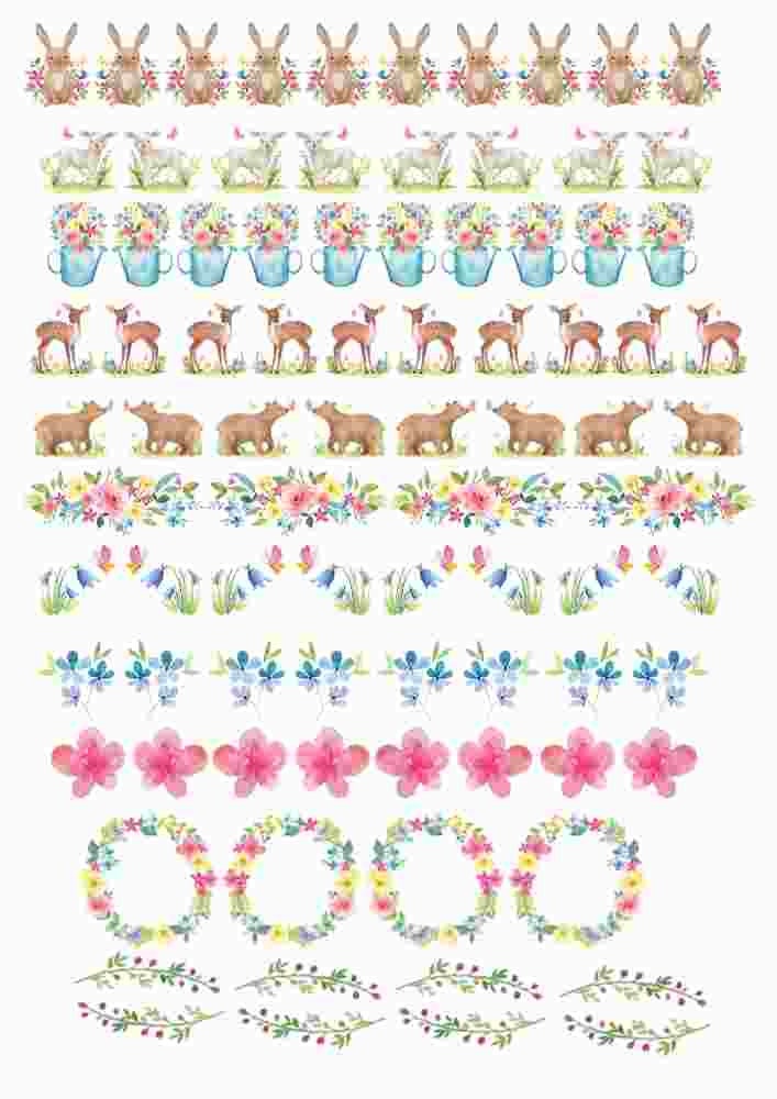 Flowers and Forest Animals, Decals for Ceramic and Enamel, Glass Fusing & Waterslide Decal, 1003