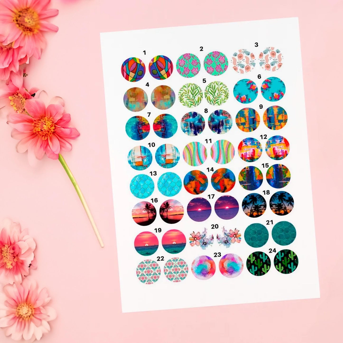 Abstract and Nature Circle Enamel Decals, Round Waterslide and Glass Fusible Decals, Decals for Enameling & Ceramic 1018