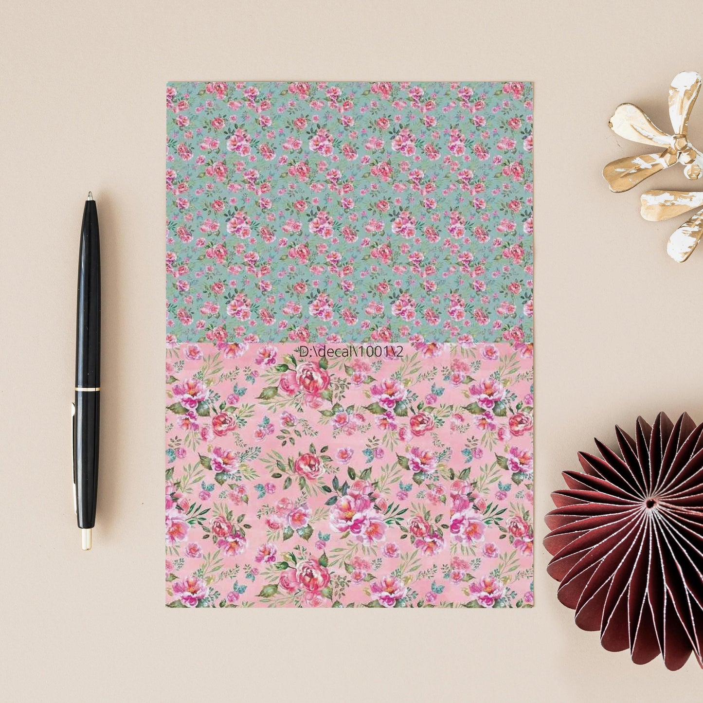 French Country Roses Pattern, Ceramic Decals for Glass, Enameled Metal, Waterslide Full Sheet, Glass Fusing Decals - 1006