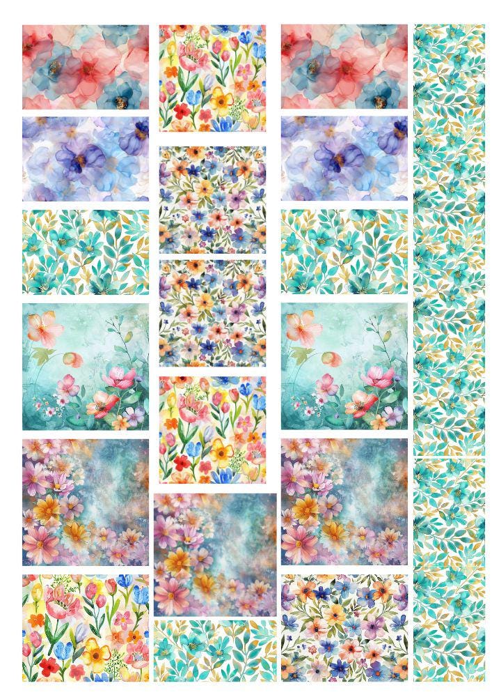 Decals, Flowers Pattern Ceramic decals - Enamel Decal - Fusible Decal - Glass Fusing Decal ~ Waterslide Decal 2113