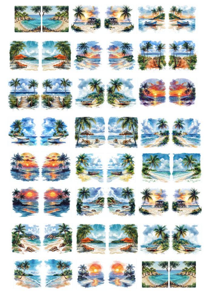 Decals, Tropical Beach Landscapes - Enamel Decal - Fusible Decal - Glass Fusing Decal ~ Waterslide Decal 2115