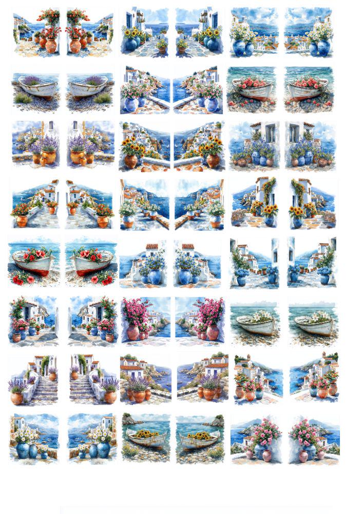 Decals, Greek Islands & Floral Scenes Ceramic decals - Enamel Decal - Fusible Decal - Glass Fusing Decal ~ Waterslide Decal 21180