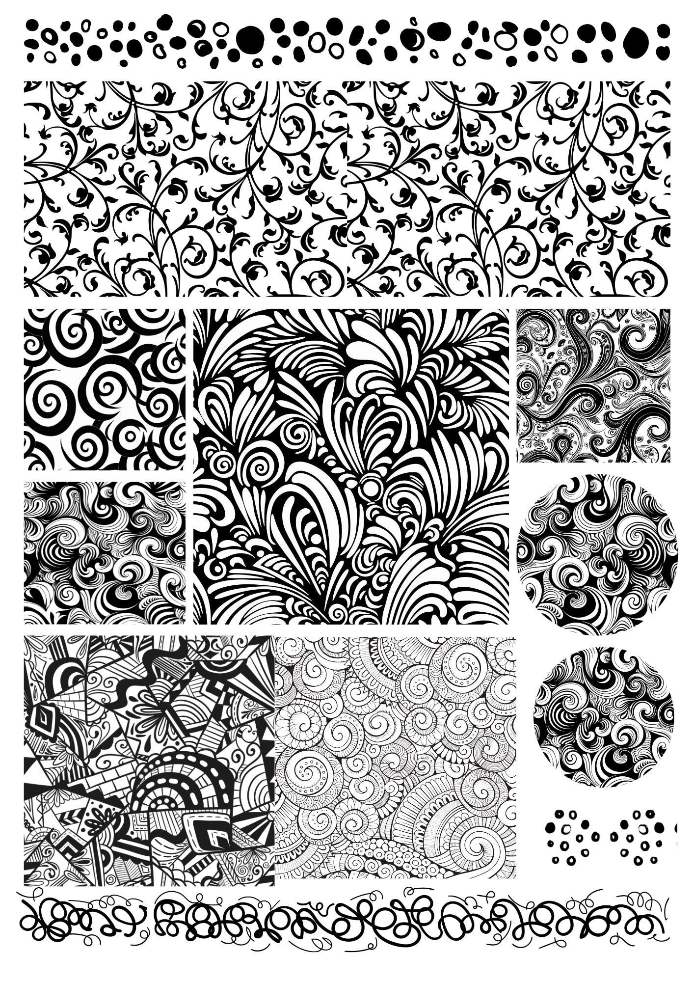 Overglaze Decals, Doodling Pattern Ceramic decals - Enamel Decal - Fusible Decal - Glass Fusing Decal ~ Waterslide Decal - 22103