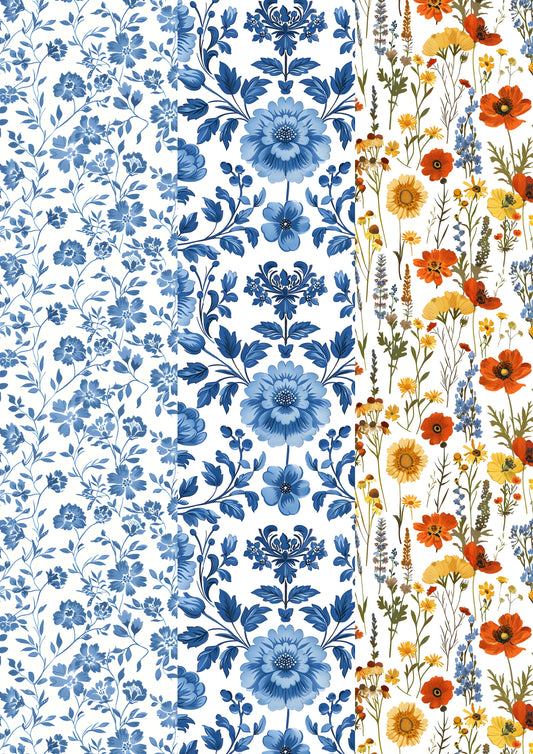 Decals, Blue Floral Wildflower Background Ceramic decals - Enamel Decal - Fusible Decal - Glass Fusing Decal ~ Waterslide Decal 10021
