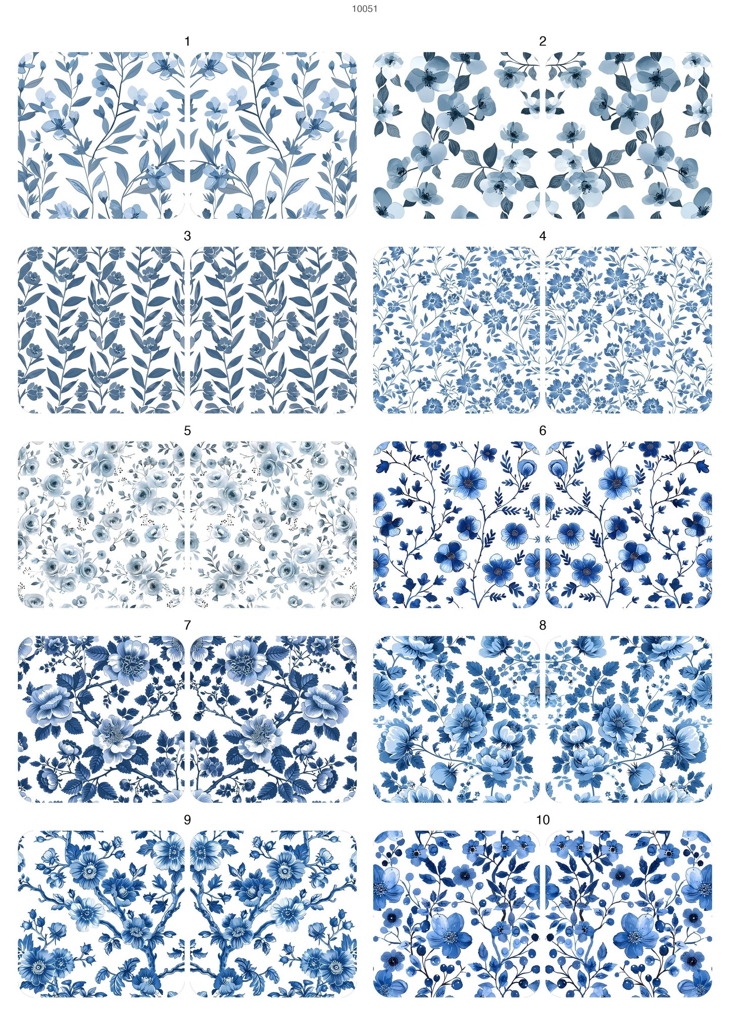 Decals, Blue Cottage Floral Ceramic decals - Enamel Decal - Fusible Decal - Glass Fusing Decal ~ Waterslide Decal 10051