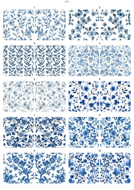 Blue Cottage Floral Waterslide Decal - Ceramic, Enamel & Glass Fusing Overglaze Decal Sheet 10051