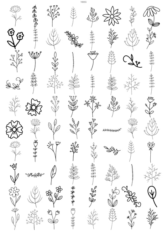 Doodle Flower Elements Waterslide Decal - Ceramic, Enamel & Glass Fusing Overglaze Decal Sheet 10055