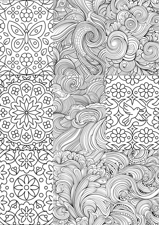 Zentangle Floral Waterslide Decal - Ceramic, Enamel & Glass Fusing Overglaze Decal Sheet 10058