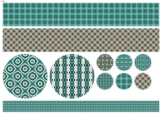 Teal Tile Tableware Waterslide Decal - Ceramic, Enamel & Glass Fusing Overglaze Decal Sheet 10065