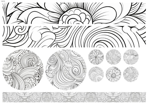 Zentangle Bloom Tableware Waterslide Decal - Ceramic, Enamel & Glass Fusing Overglaze Decal Sheet 10070