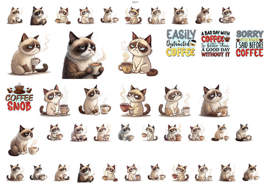 Grumpy Cat Coffee Waterslide Decal - Ceramic, Enamel & Glass Fusing Overglaze Decal Sheet 10071