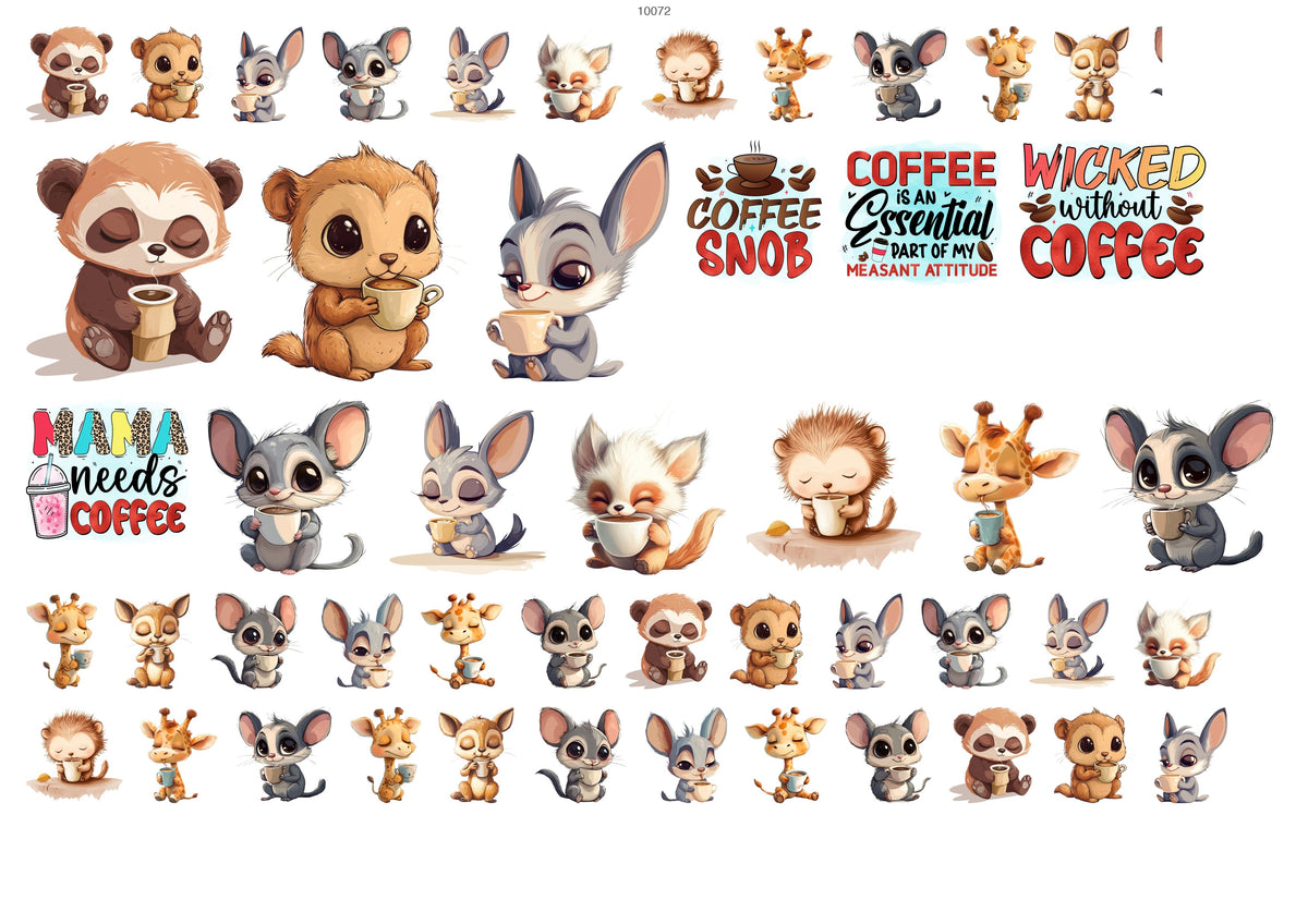 Decals, Funny Coffee Animals Ceramic decals - Enamel Decal - Fusible Decal - Glass Fusing Decal ~ Waterslide Decal 10072