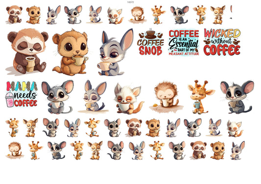 Funny Coffee Animals Waterslide Decal - Ceramic, Enamel & Glass Fusing Overglaze Decal Sheet 10072