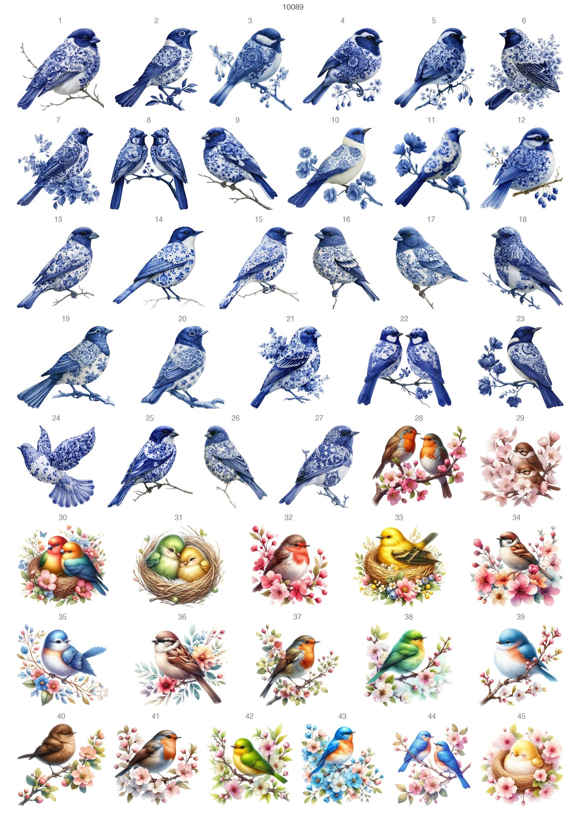 Bird Motifs Waterslide Decal - Ceramic, Enamel & Glass Fusing Overglaze Decal Sheet 10089
