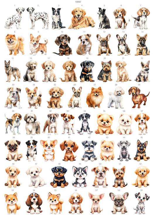 Dog and Puppy Motifs Waterslide Decal - Ceramic, Enamel & Glass Fusing Overglaze Decal Sheet 10092