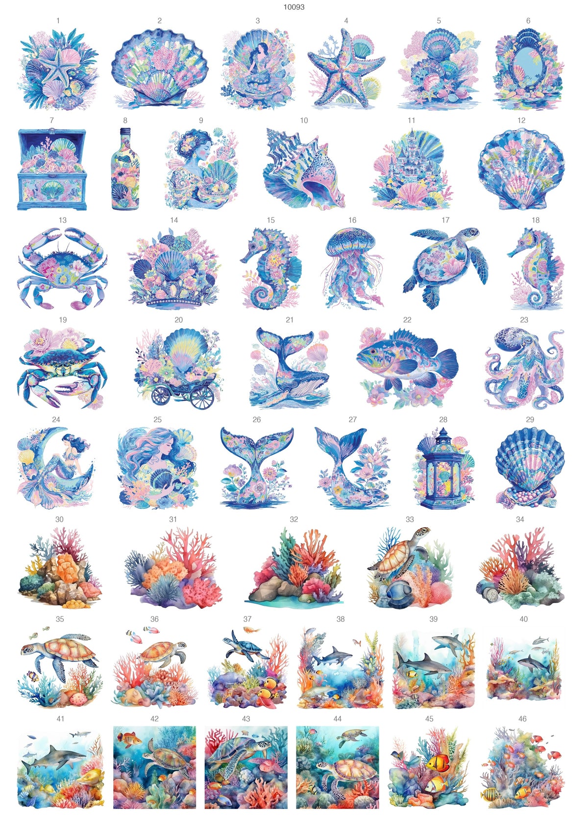 Sea Life Motifs Waterslide Decal - Ceramic, Enamel & Glass Fusing Overglaze Decal Sheet 10093