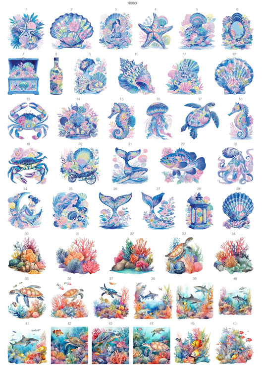 Sea Life Motifs Waterslide Decal - Ceramic, Enamel & Glass Fusing Overglaze Decal Sheet 10093