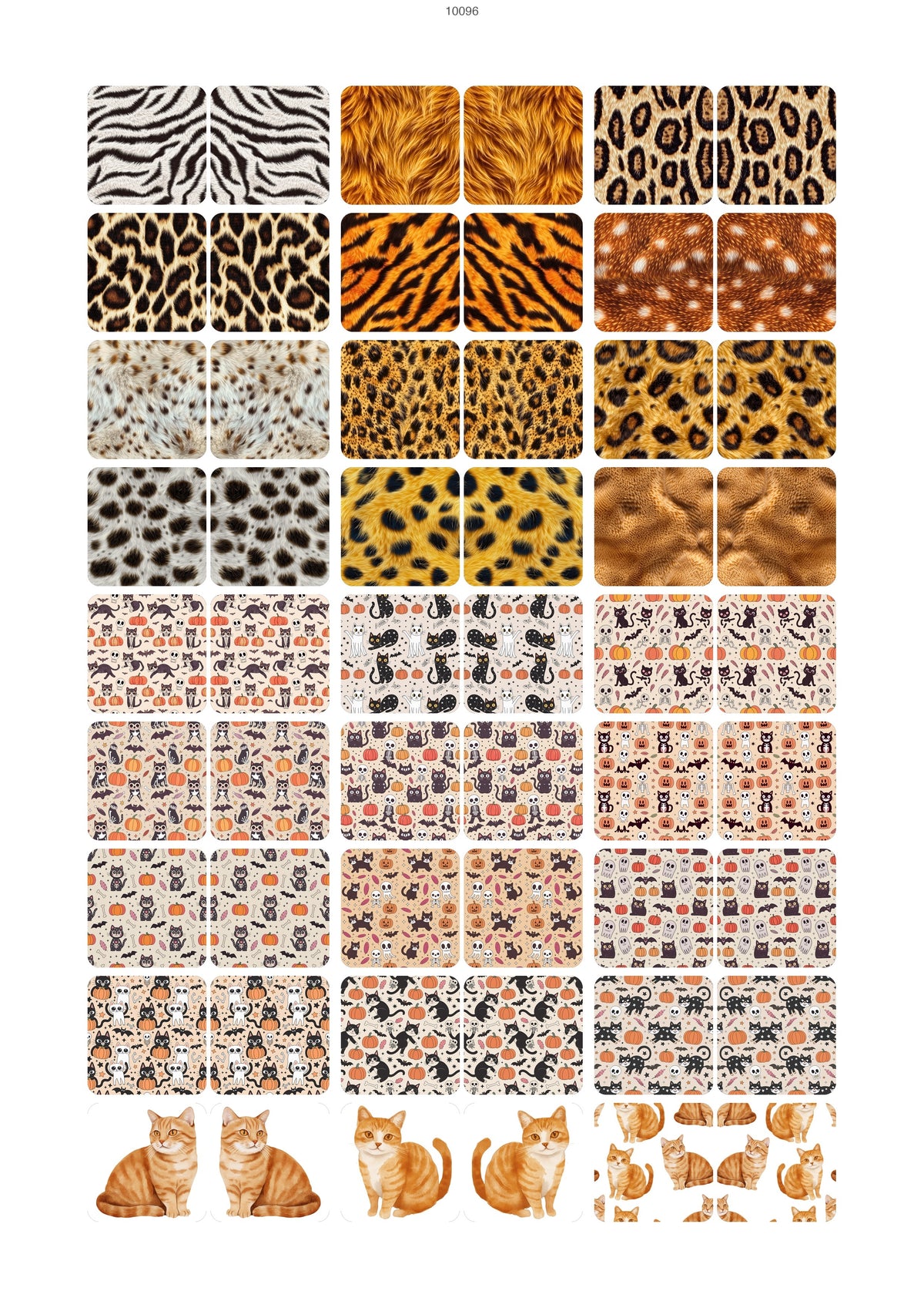 Animal Print and Cat Pattern Waterslide Decal - Ceramic, Enamel & Glass Fusing Overglaze Decal Sheet 10096