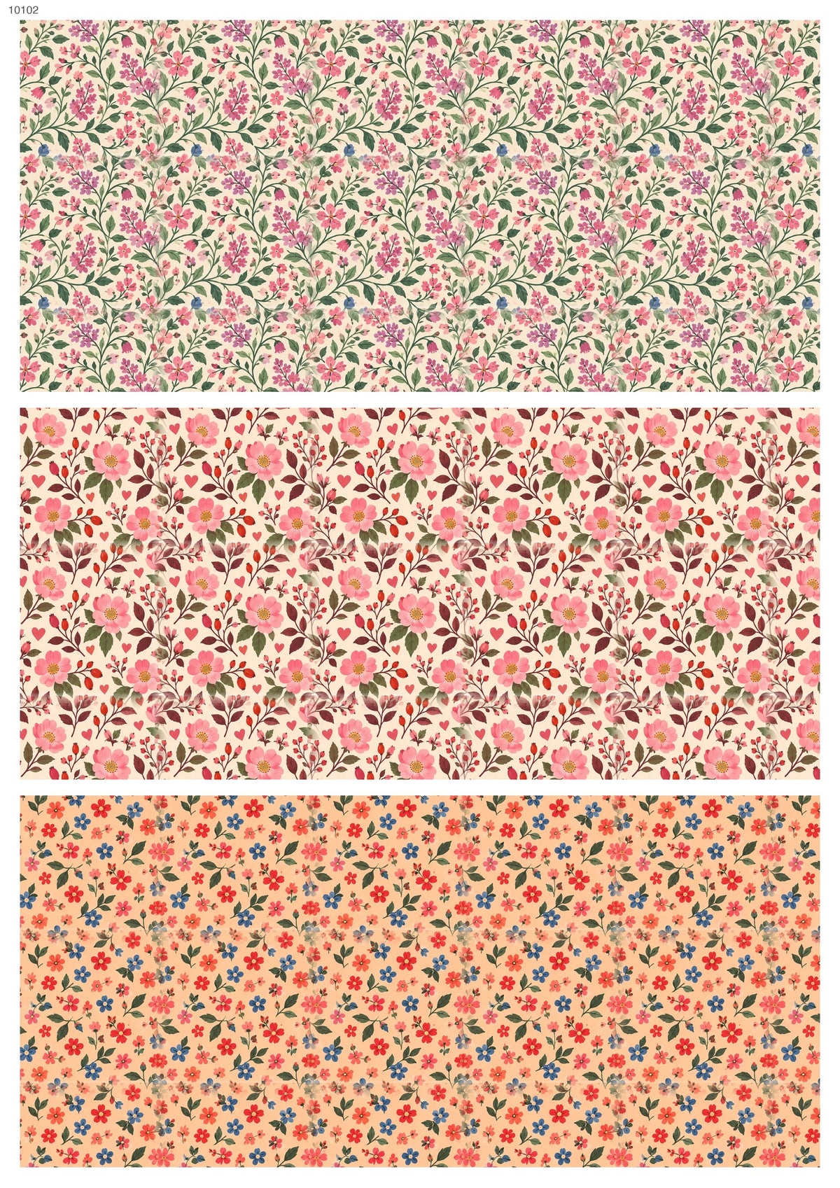 Cream Floral Trio Waterslide Decal - Ceramic, Enamel & Glass Fusing Overglaze Decal Sheet 10102