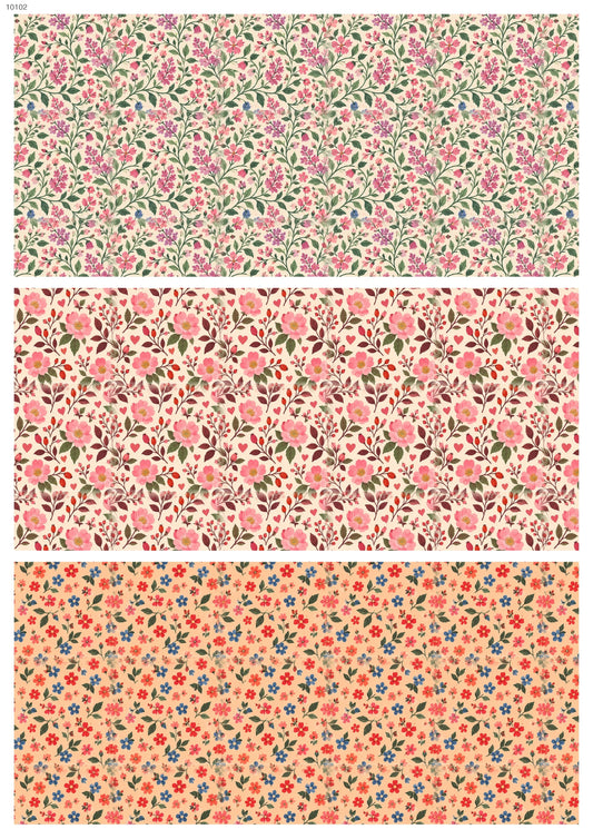 Cream Floral Trio Waterslide Decal - Ceramic, Enamel & Glass Fusing Overglaze Decal Sheet 10102