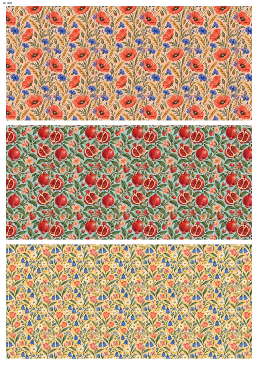 Sunlit Blooms Trio Waterslide Decal - Ceramic, Enamel & Glass Fusing Overglaze Decal Sheet 10108