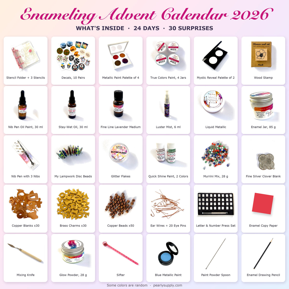 What is inside the Enameling Advent Calendar 2026, all 30 products by name