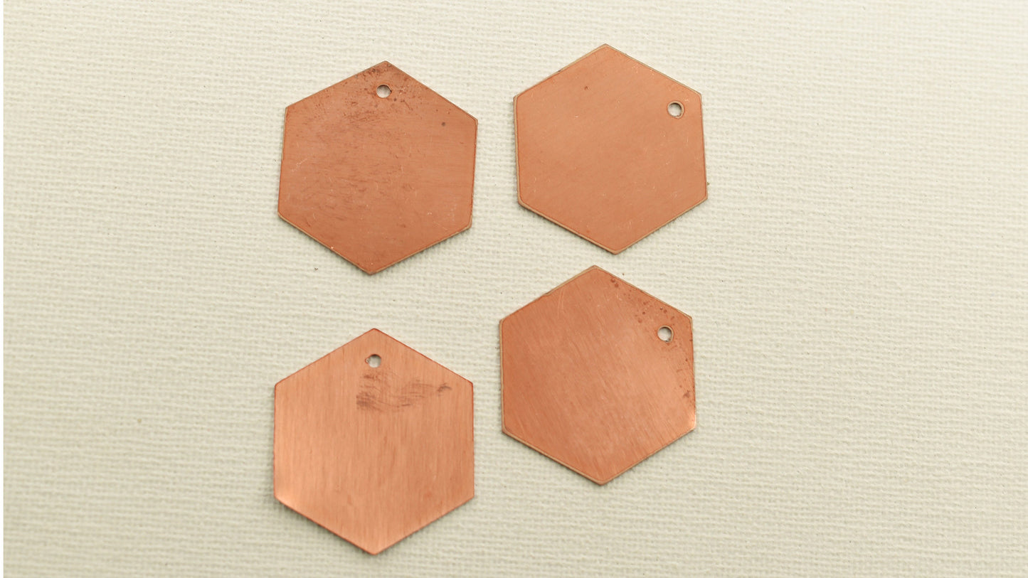 Copper Blanks - 40# Hexagonal copper blank , stamped enamel , solid copper, stamping blank, personalized , copper blank, raw copper