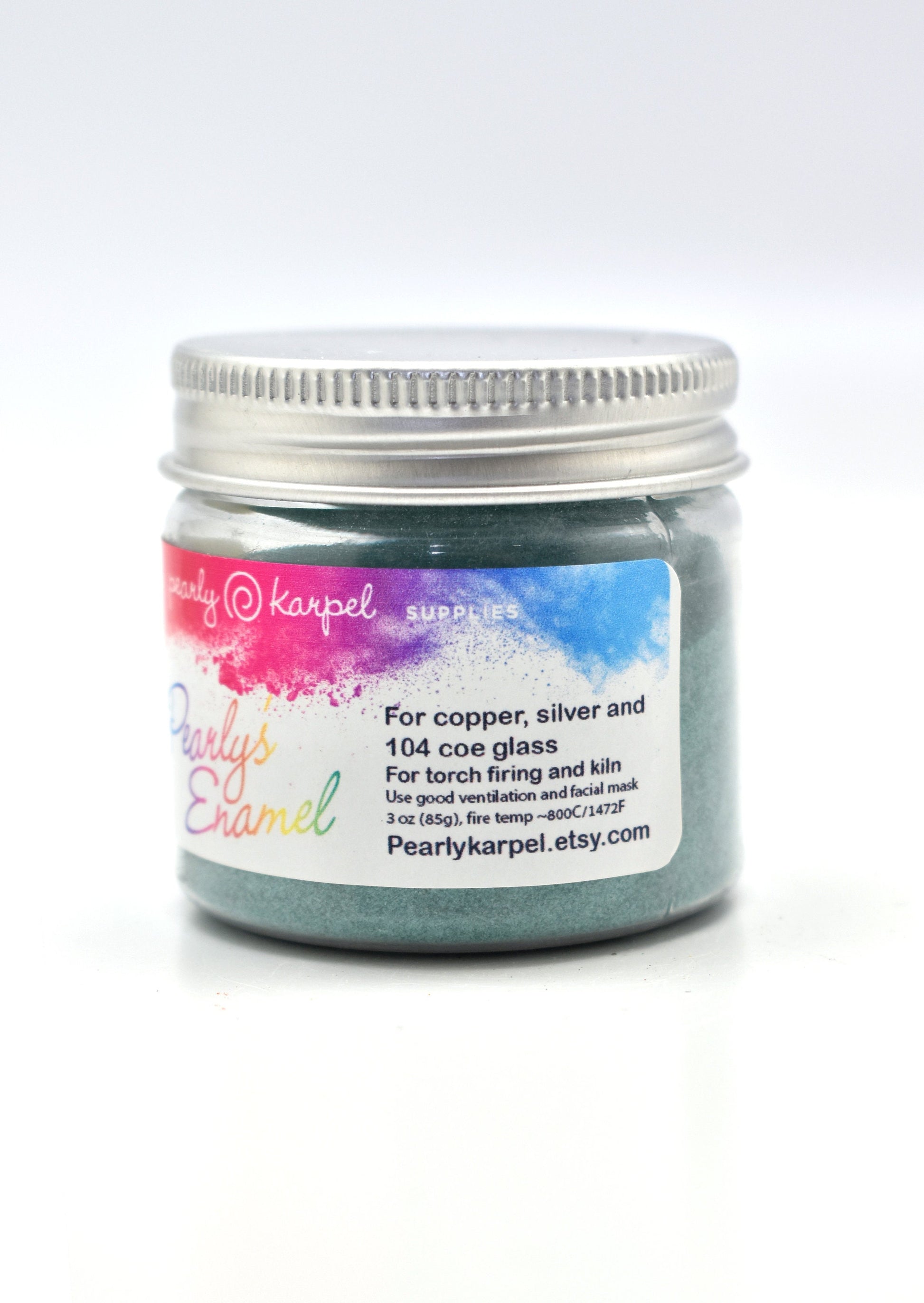 Pearly's Enamel Powder No. 312 Transparent Deep Teal 3oz. (85gr.) Great for torch/kiln/Cloisonné and Wet Packing Enameling