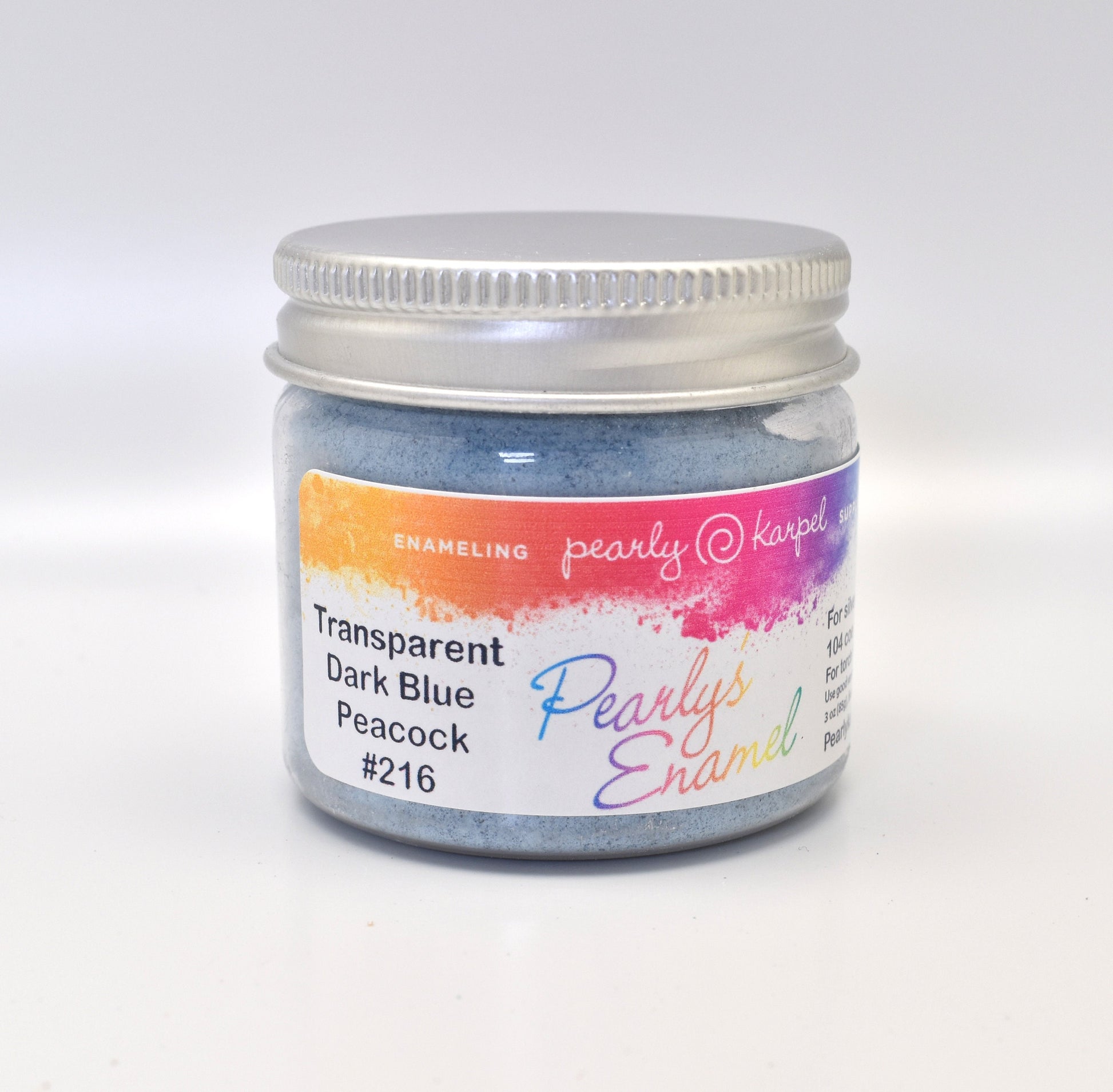 Pearly's Enamel Powder No. 216 Transparent Dark Blue Peacock 3oz. (85gr.) Great for torch/kiln/Cloisonné and Wet Packing Enameling