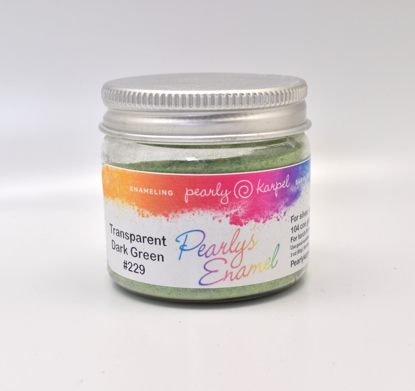 Pearly's Enamel Powder No. 229 Transparent Dark Green 3oz. (85gr.) Great for torch/kiln/Cloisonné and Wet Packing Enameling