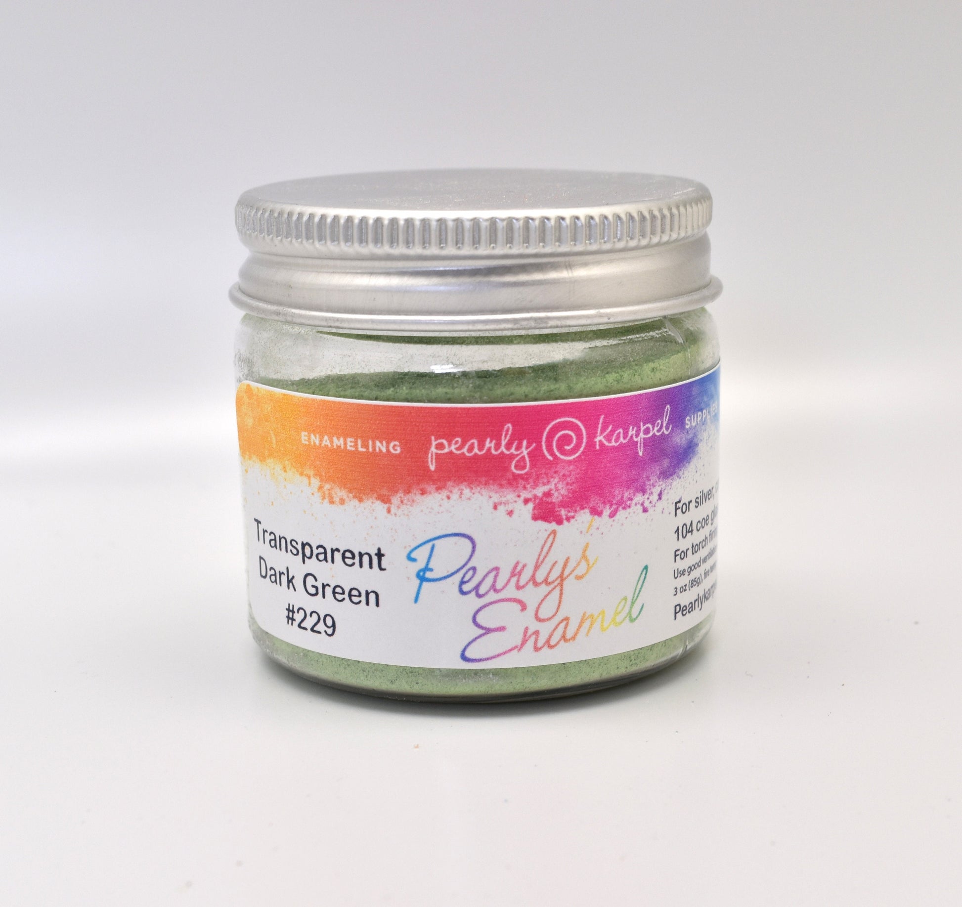 Pearly's Enamel Powder No. 229 Transparent Dark Green 3oz. (85gr.) Great for torch/kiln/Cloisonné and Wet Packing Enameling