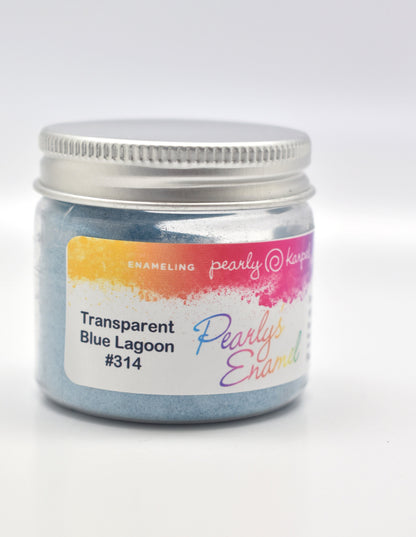 Pearly's Enamel Powder No. 314 Transparent Blue Lagoon 3oz. (85gr.) Great for torch/kiln/Cloisonné and Wet Packing Enameling