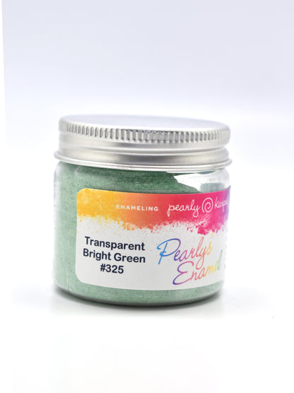 Pearly's Enamel Powder No. 325 Transparent Bright Green 3oz. (85gr.) Great for torch/kiln/Cloisonné and Wet Packing Enameling