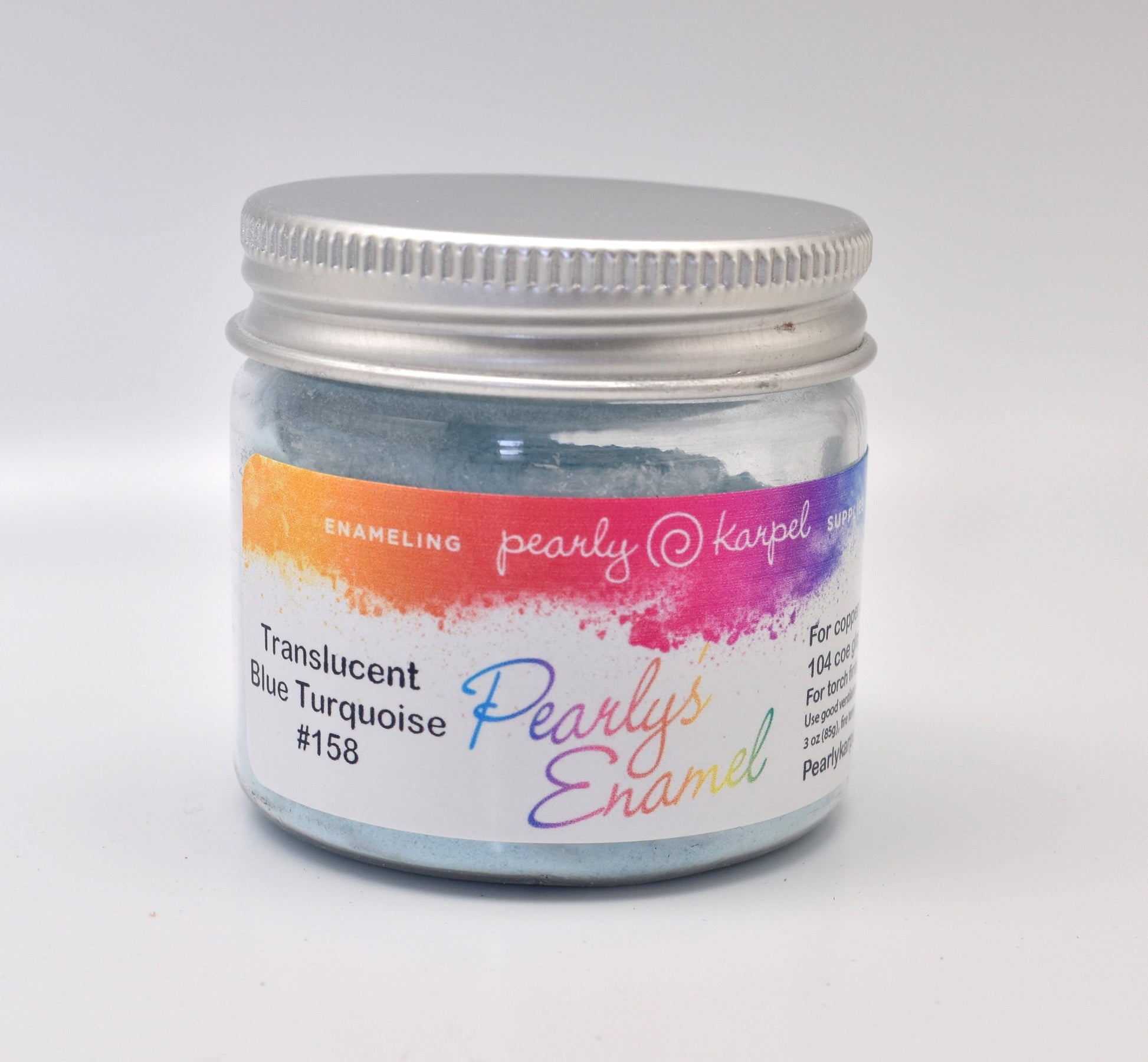 Pearly's Enamel Powder No. 158 Translucent Blue Turquoise 3oz. (85gr.) Great for torch/kiln/Cloisonné and Wet Packing Enameling