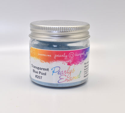 Pearly's Enamel Powder No. 207 Transparent Blue Pool 3oz. (85gr.) Great for torch/kiln/Cloisonné and Wet Packing Enameling