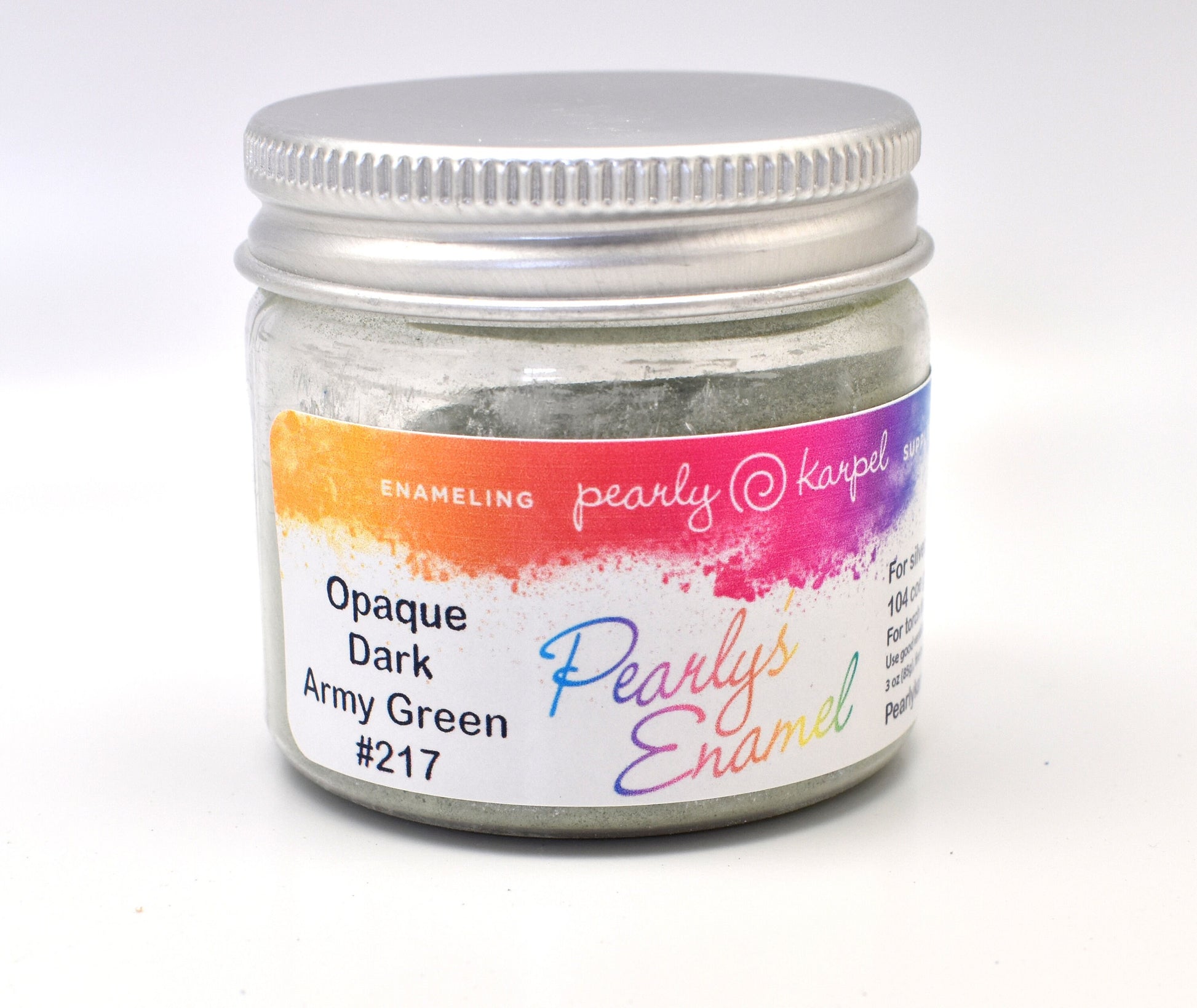 Pearly's Enamel Powder No. 217 Opaque Dark Army Green 3oz. (85gr.) Great for torch/kiln/Cloisonné and Wet Packing Enameling