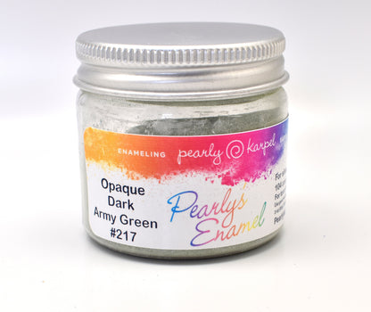 Pearly's Enamel Powder No. 217 Opaque Dark Army Green 3oz. (85gr.) Great for torch/kiln/Cloisonné and Wet Packing Enameling