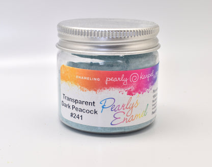 Pearly's Enamel Powder No. 241 Transparent Dark Peacock 3oz. (85gr.) Great for torch/kiln/Cloisonné and Wet Packing Enameling