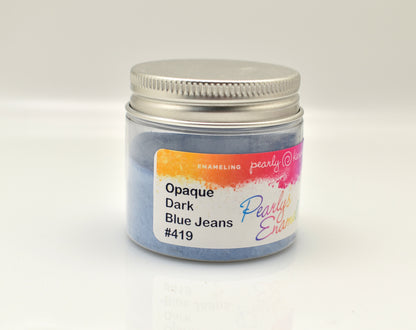 Pearly's Enamel Powder No. 419 Opaque Dark Blue Jeans lead free 3oz. (85gr.) Great for torch/kiln/Cloisonné and Wet Packing Enameling