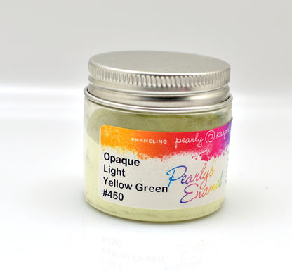 Pearly's Enamel Powder No. 450 Opaque Light Yellow Green 3oz. (85gr.) Great for torch/kiln/Cloisonné and Wet Packing Enameling