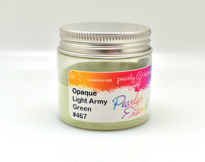 Pearly's Enamel Powder No. 467 Opaque Light Army Green 3oz. (85gr.) Great for torch/kiln/Cloisonné and Wet Packing Enameling