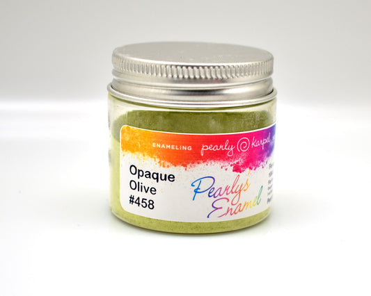 Pearly's Enamel Powder No. 458 Opaque olive 3oz. (85gr.) Great for torch/kiln/Cloisonné and Wet Packing Enameling