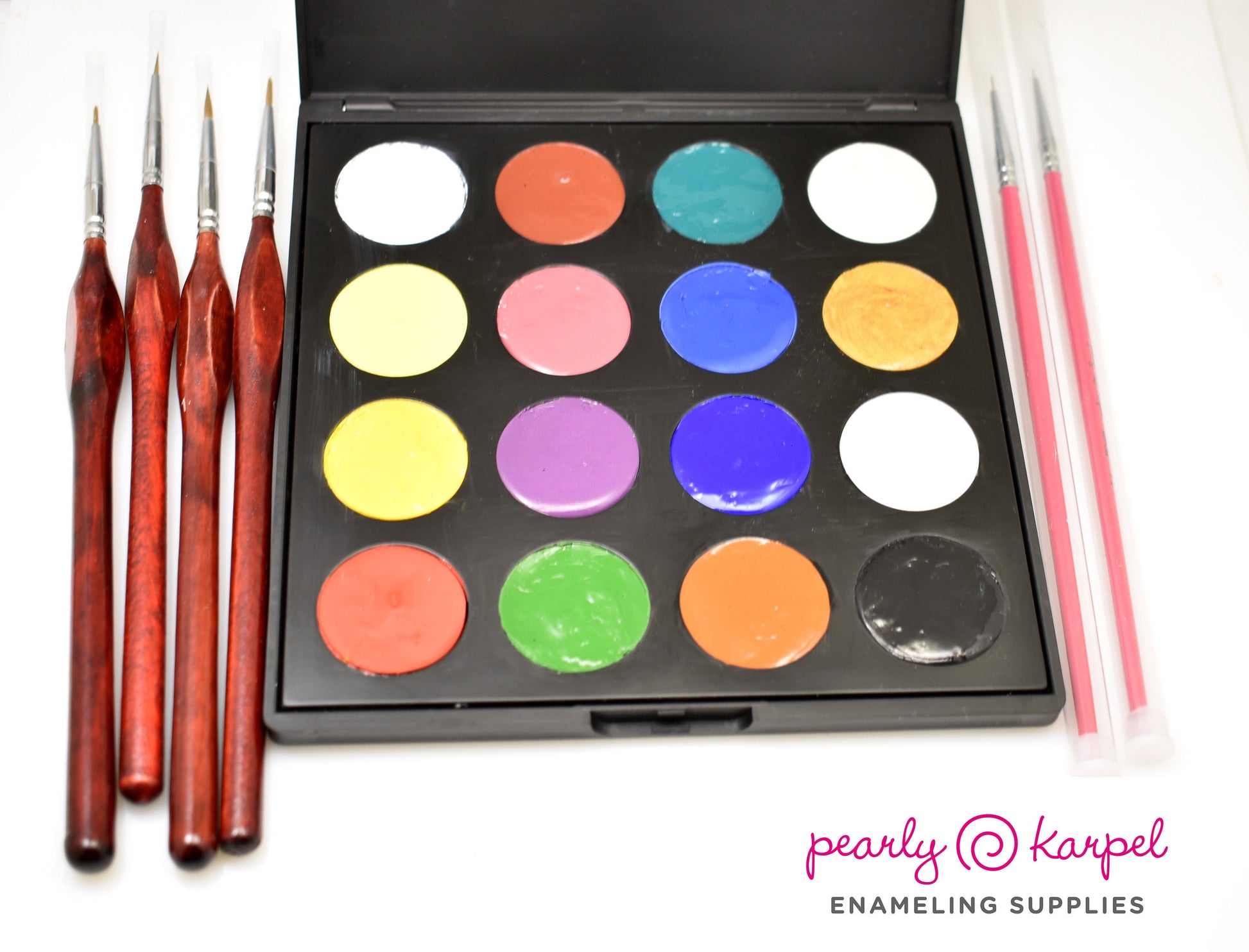 New - Cool Hot Paints Complete Kit - lead free - including Mixing Palette - Apply On Enameled Components- 16 Colors Palette and Brushes