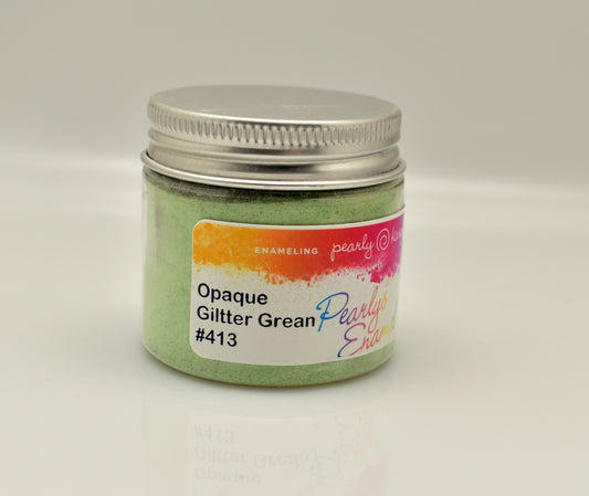 Pearly's Enamel Powder No. 413 Opaque Glitter Green 3oz. (85gr.) Great for torch/kiln/Cloisonné and Wet Packing Enameling