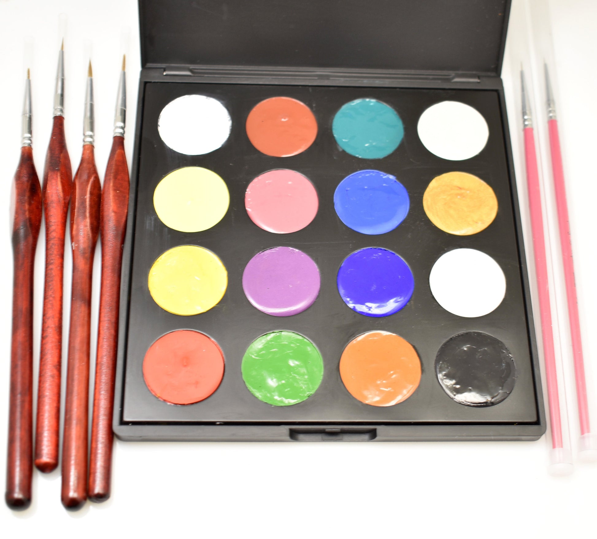 New - Cool Hot Paints Complete Kit - lead free - including Mixing Palette - Apply On Enameled Components- 16 Colors Palette and Brushes